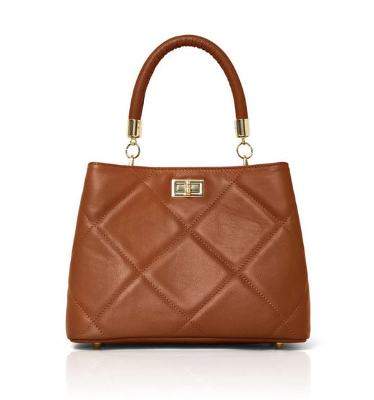 Tan Leather Bag Diamond Quilted Bag - Rachael