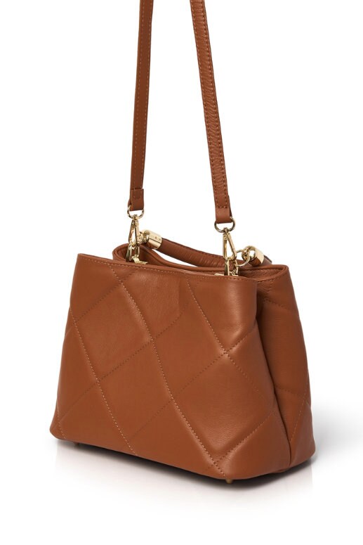 Tan Leather Bag Diamond Quilted Bag - Rachael