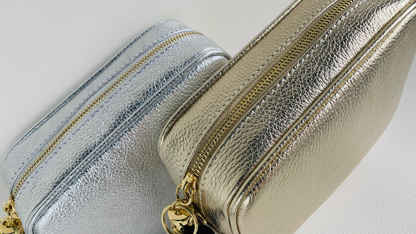 Gold/Silver Leather Crossbody Bag With Tassel - Darcy