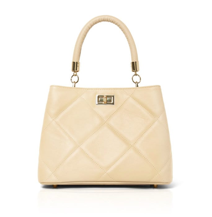 Cream Leather Diamond Quilted Bag - Rachael