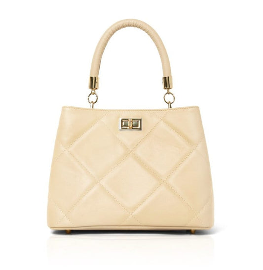 Cream Leather Diamond Quilted Bag - Rachael