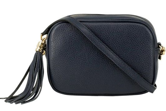 Navy Leather Crossbody Bag With Tassel - Darcy