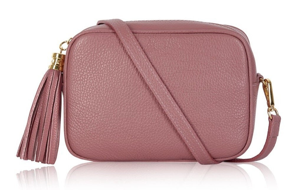 Dusty Pink Leather Crossbody Bag With Tassel - Darcy