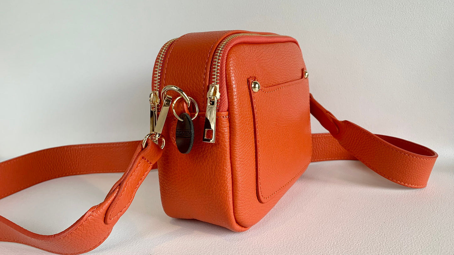 Burnt Orange Leather Double Zip Bag - Victoria