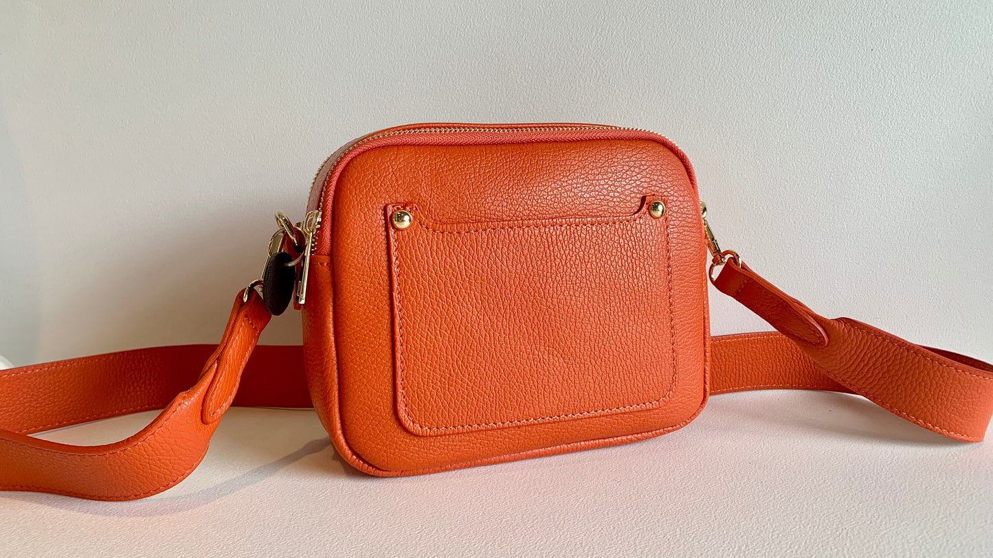 Sac Double Zip en Cuir Orange Brûlé - Victoria