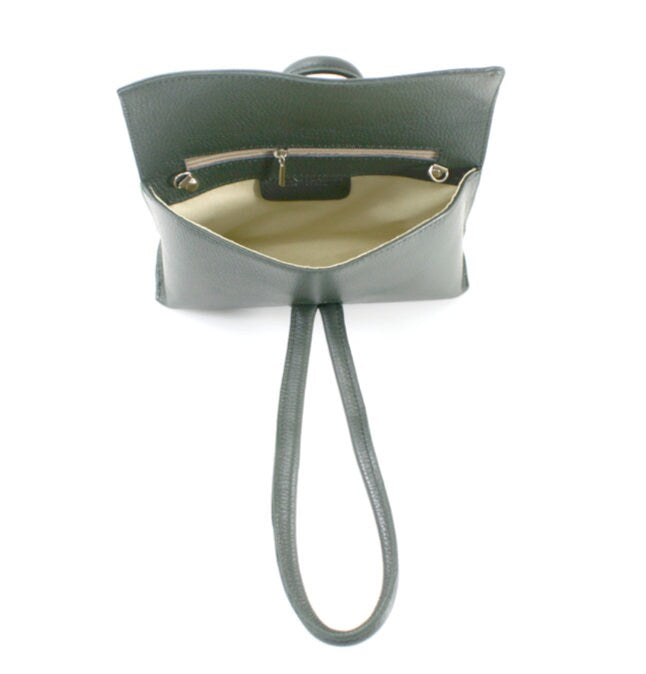 Dark Green Leather Loop Handle Bag - Claris