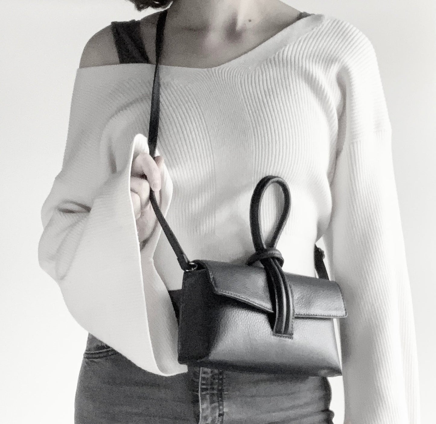 Dark Grey Leather Loop Handle Bag - Claris