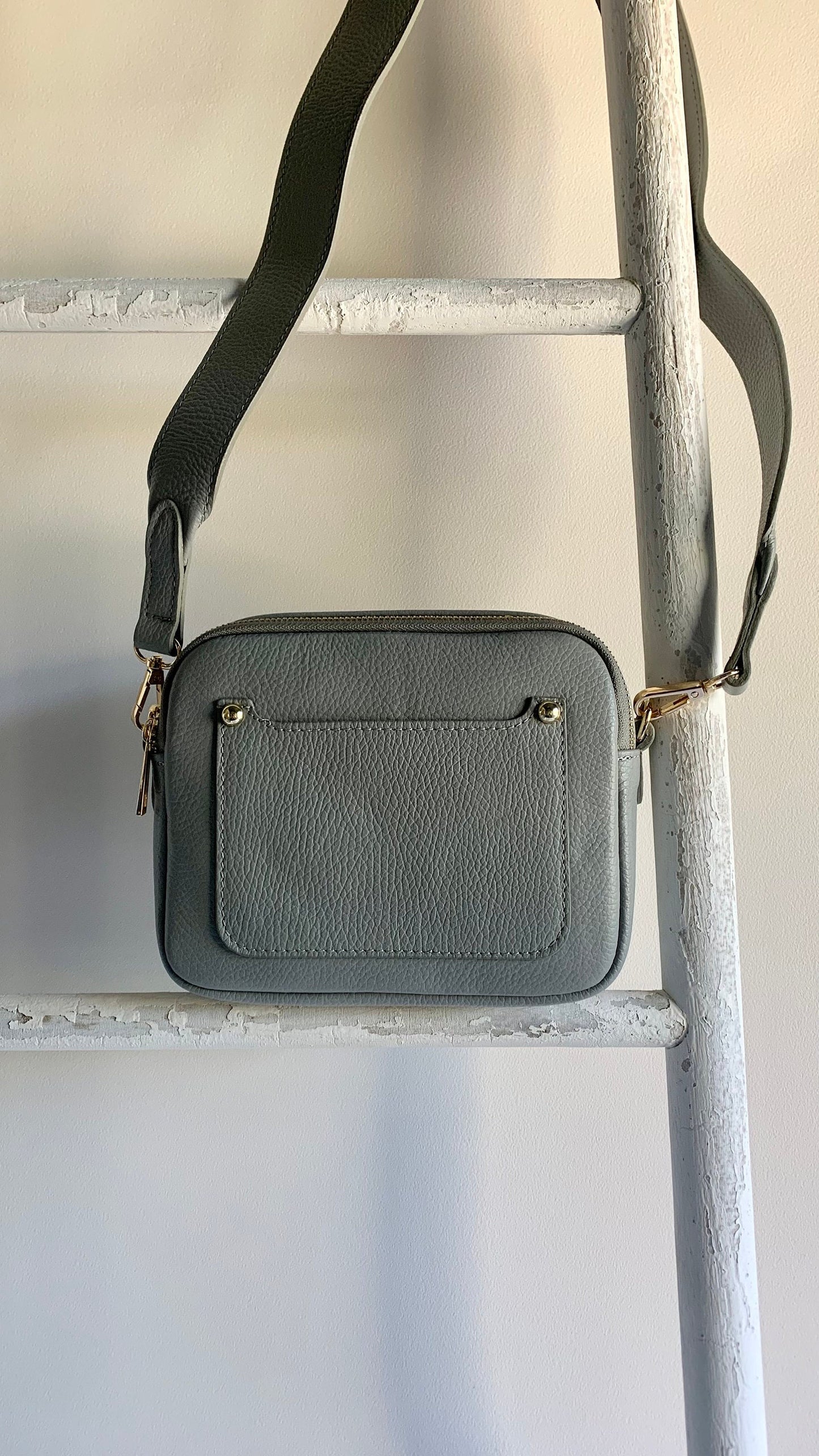 Sac Double Zip en Cuir Gris Clair - Victoria