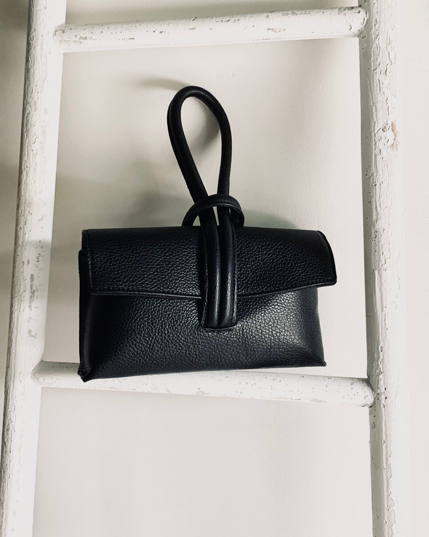 Black Leather Loop Handle Bag - Claris