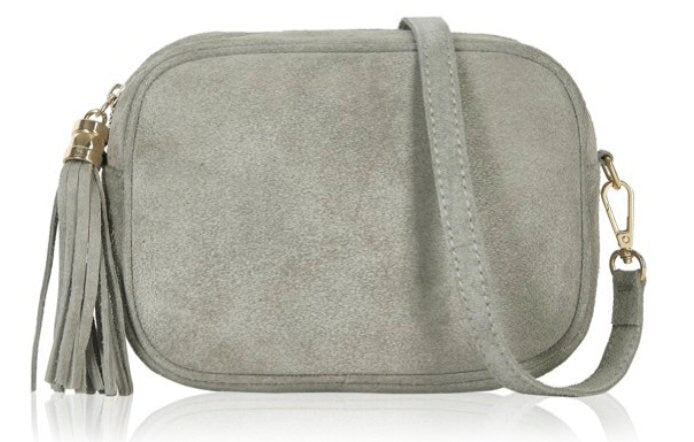 Light Grey Suede Crossbody Bag - Jean