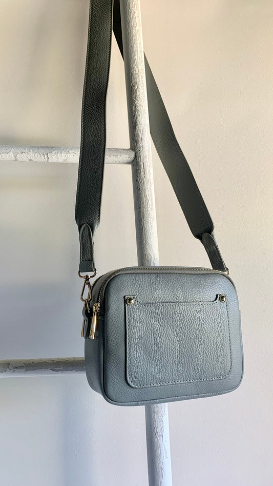 Light Grey Leather Double Zip Bag - Victoria