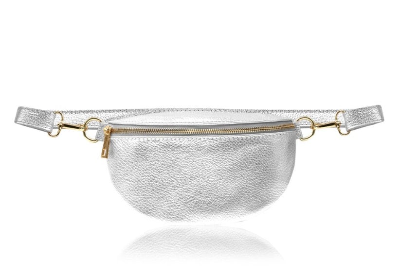 Silber &amp; Gold Leder Body Bag, Gold Fanny Pack Bum Bag, Close to Body Bag, Kleine Gold Ledertasche, Festival Tasche, Damen Leder Bum Bag