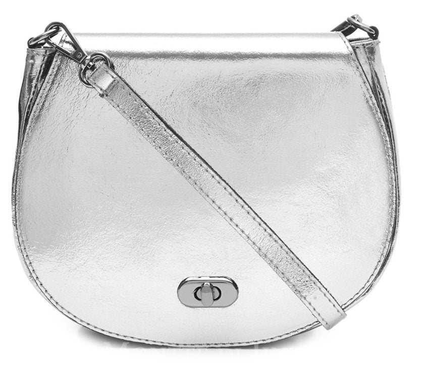 Silver Leather Satchel Bag