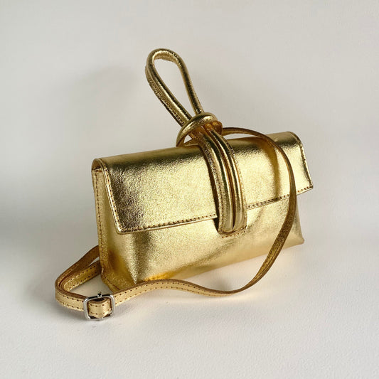 Gold Leather Loop Handle Bag - Claris