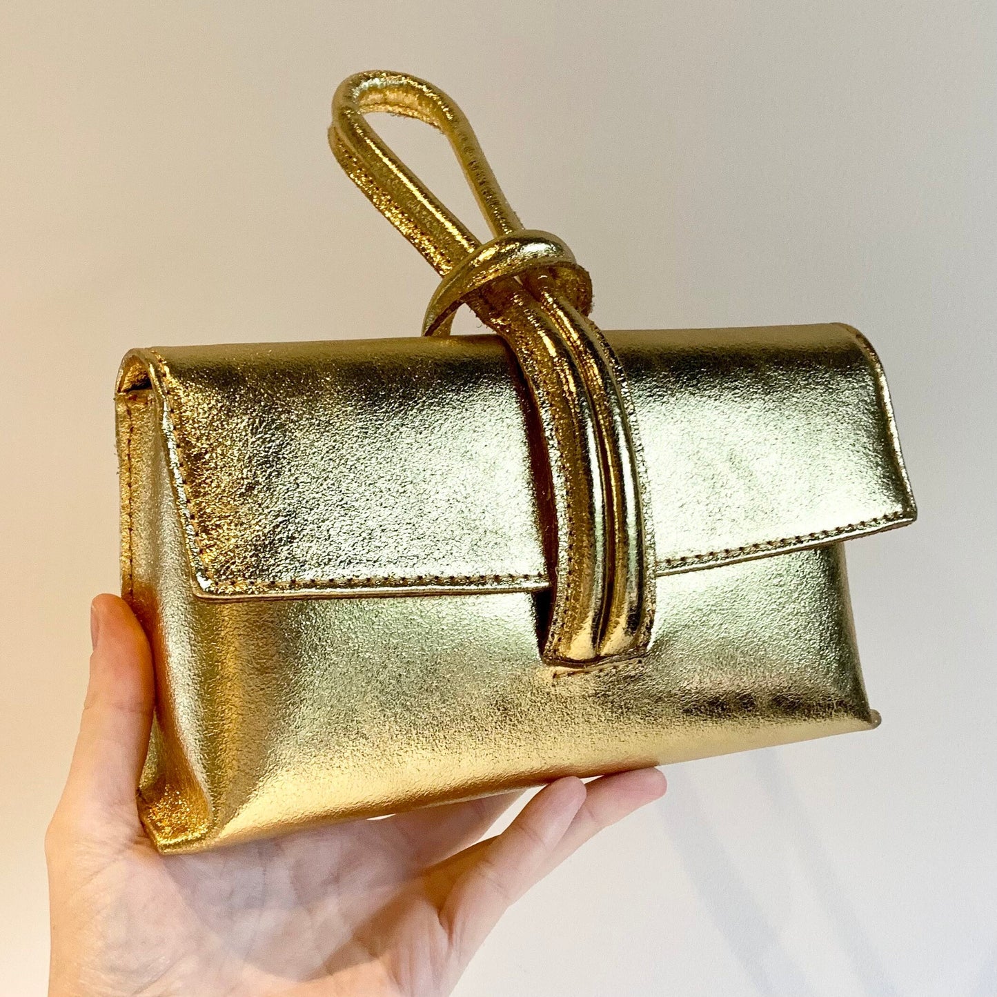 Gold Leather Loop Handle Bag - Claris