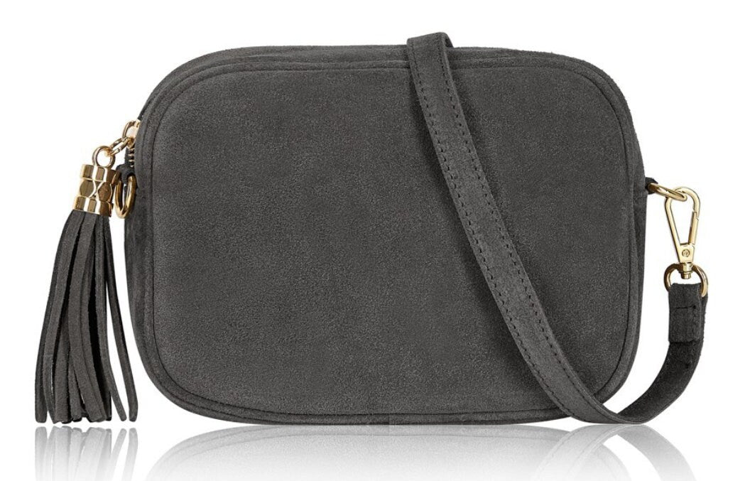 Dark Grey Suede Crossbody Bag - Jean