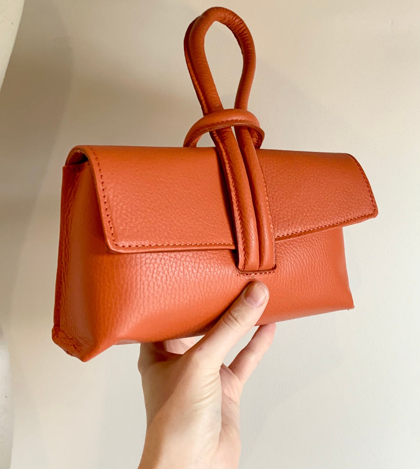 Orange Leather Loop Handle Bag - Claris