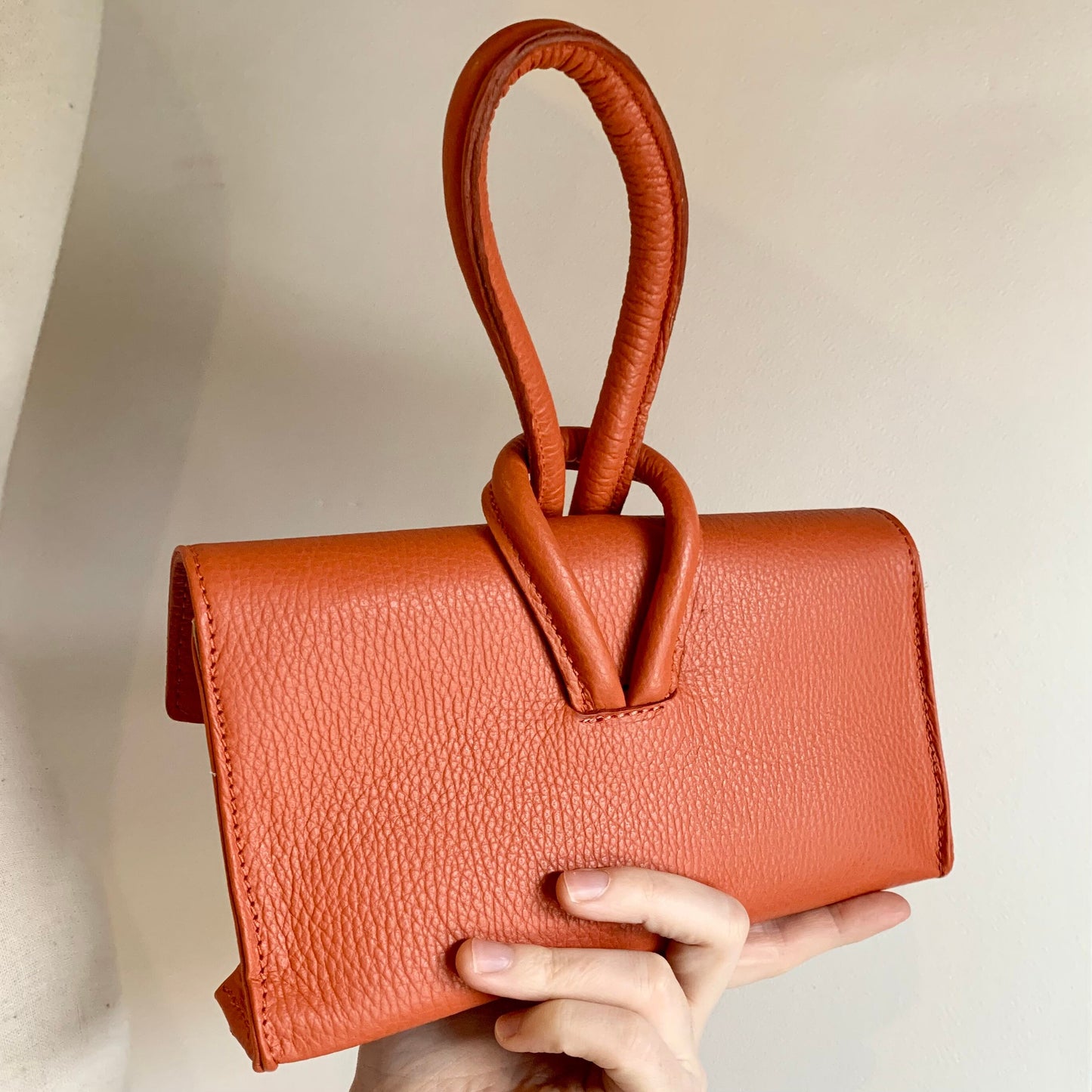 Orange Leather Loop Handle Bag - Claris