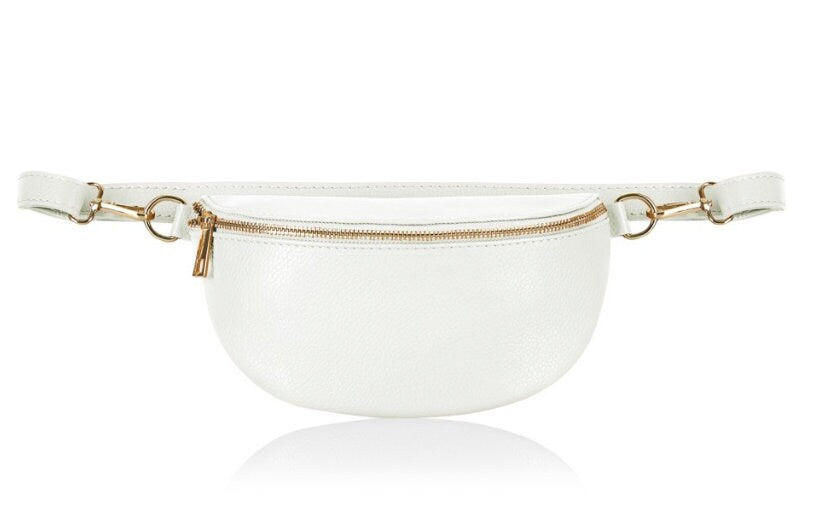 White Leather Bum Bag - Aurora