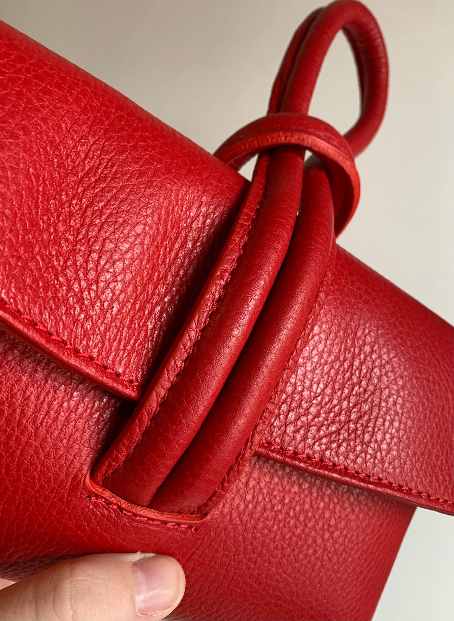 Red Leather Loop Handle Bag - Claris