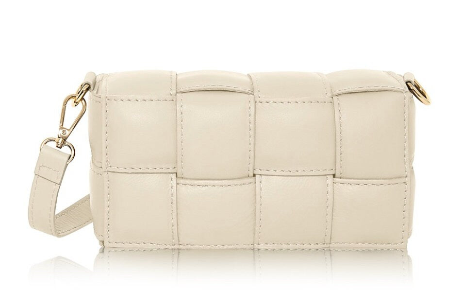 Beige Leather Weaved Bag - London