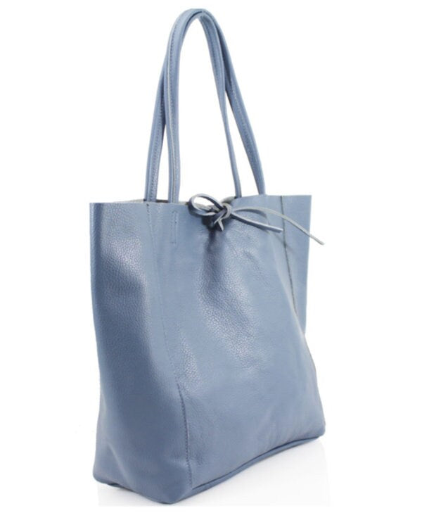 Blue/Grey Leather Shopper Bag