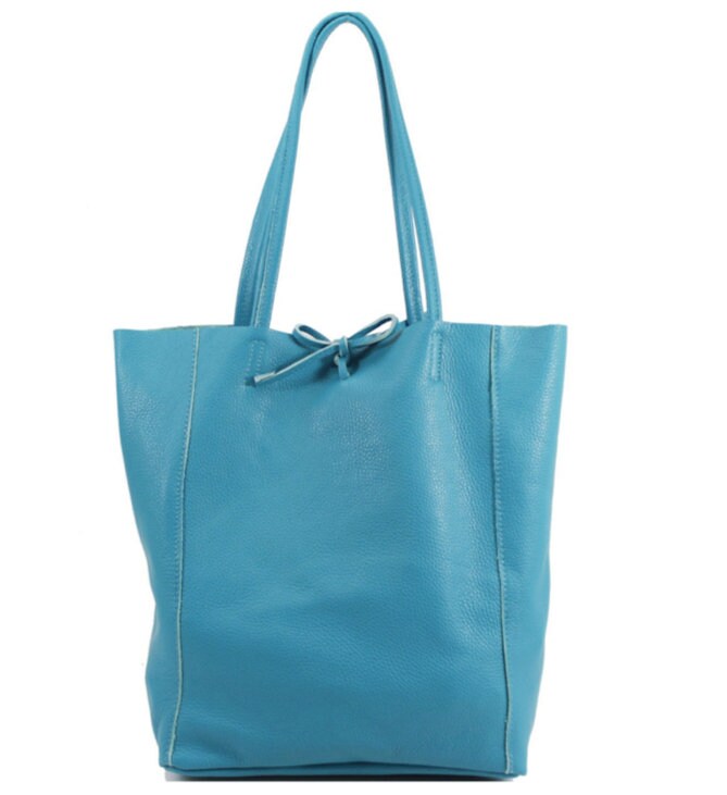 Blue/Grey Leather Shopper Bag