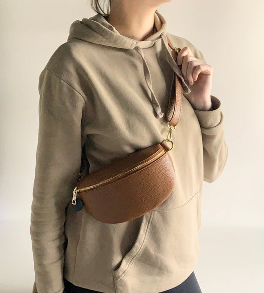 Dark Tan Leather Bum Bag - Aurora