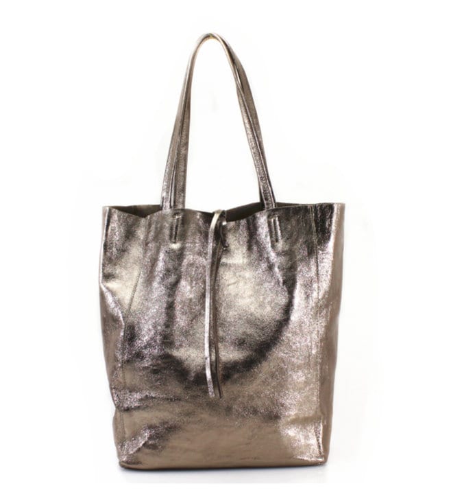 Shopper-Tasche aus metallischem Leder, goldene Umhängetasche, silberne Hobo-Tasche, roségoldene Tasche, silberne Einkaufstasche, glänzende große Einkaufstasche