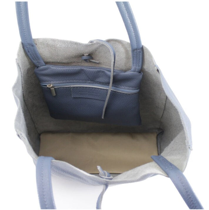 Blue/Grey Leather Shopper Bag