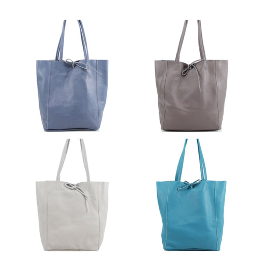 Blau/graue Shopper-Tasche aus Leder