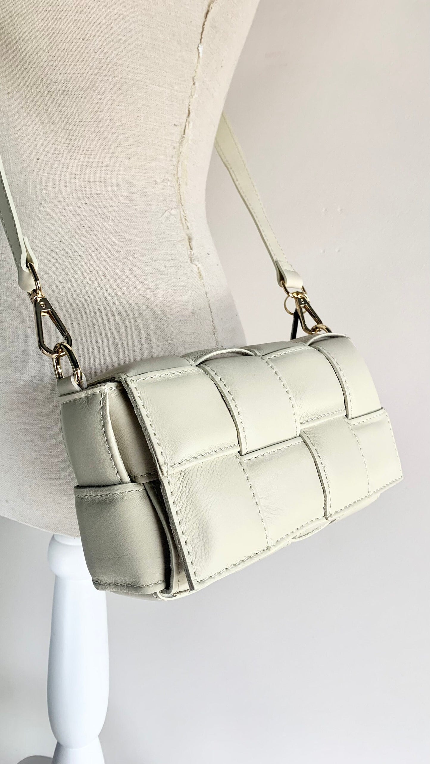 Beige Leather Weaved Bag - London