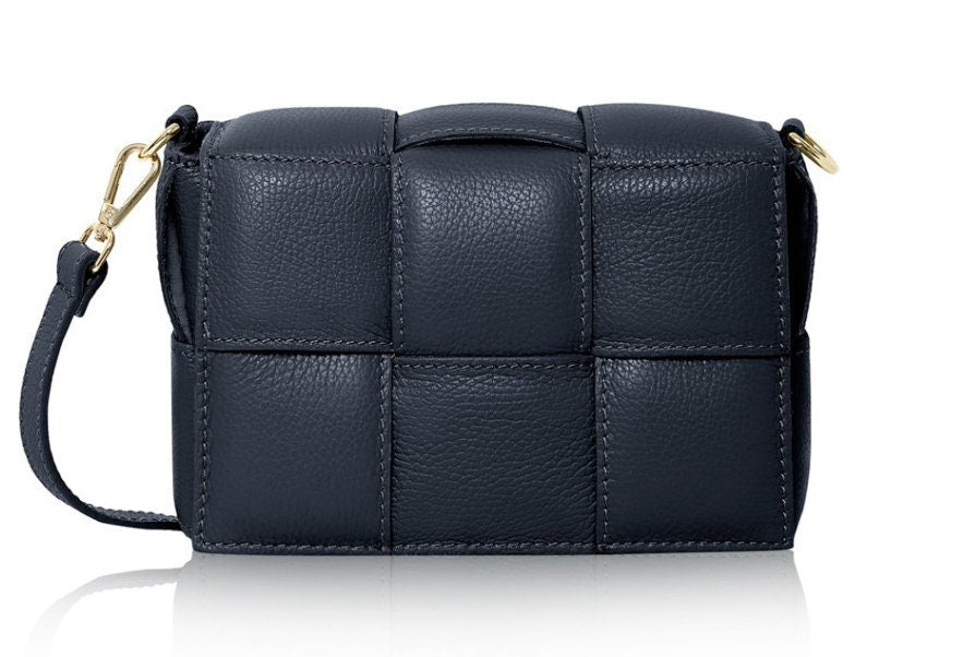 Navy Quilted Leather Bag - Polly