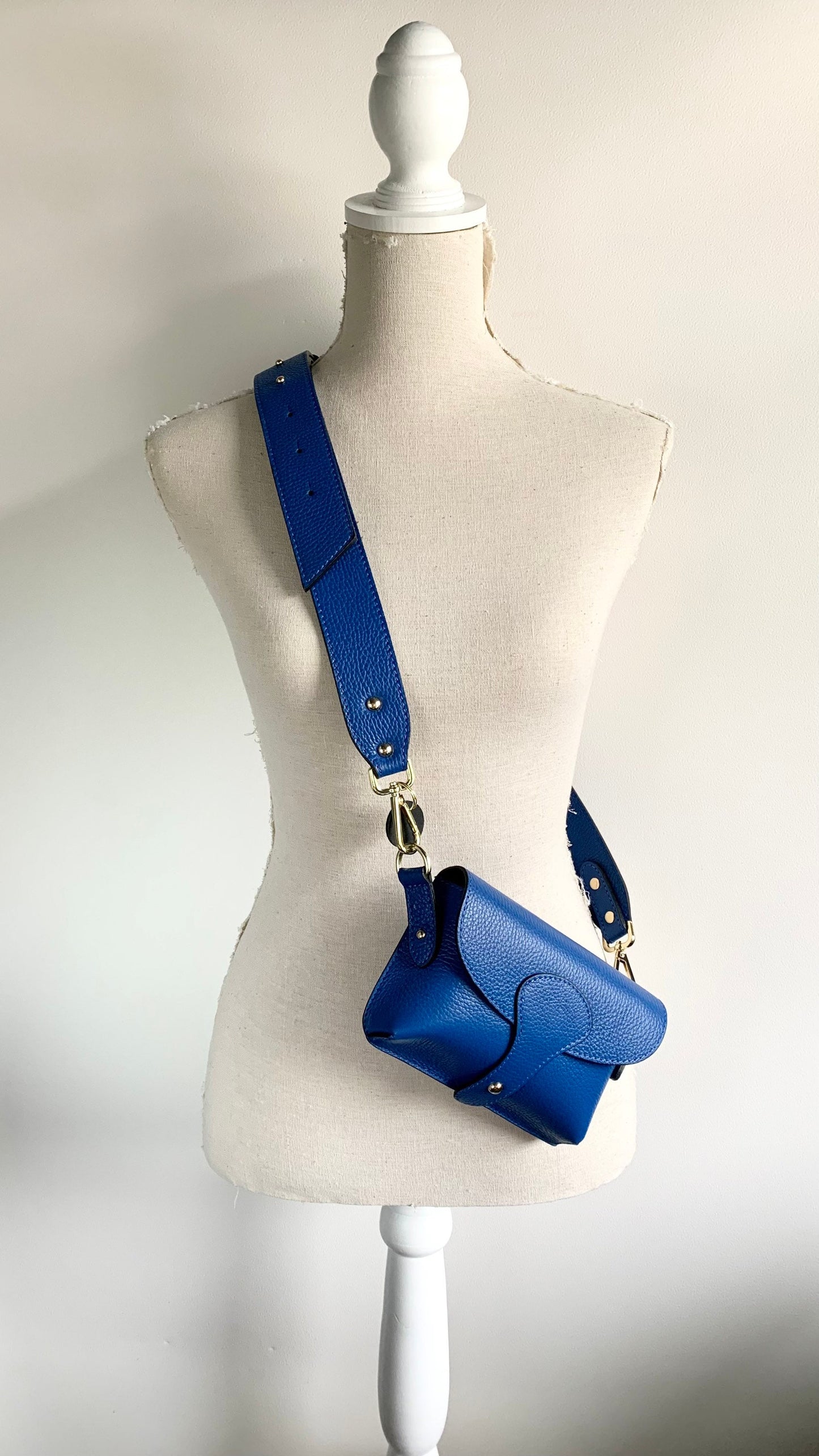 Royal Blue Leather Compact Crossbody Bag - Vogue