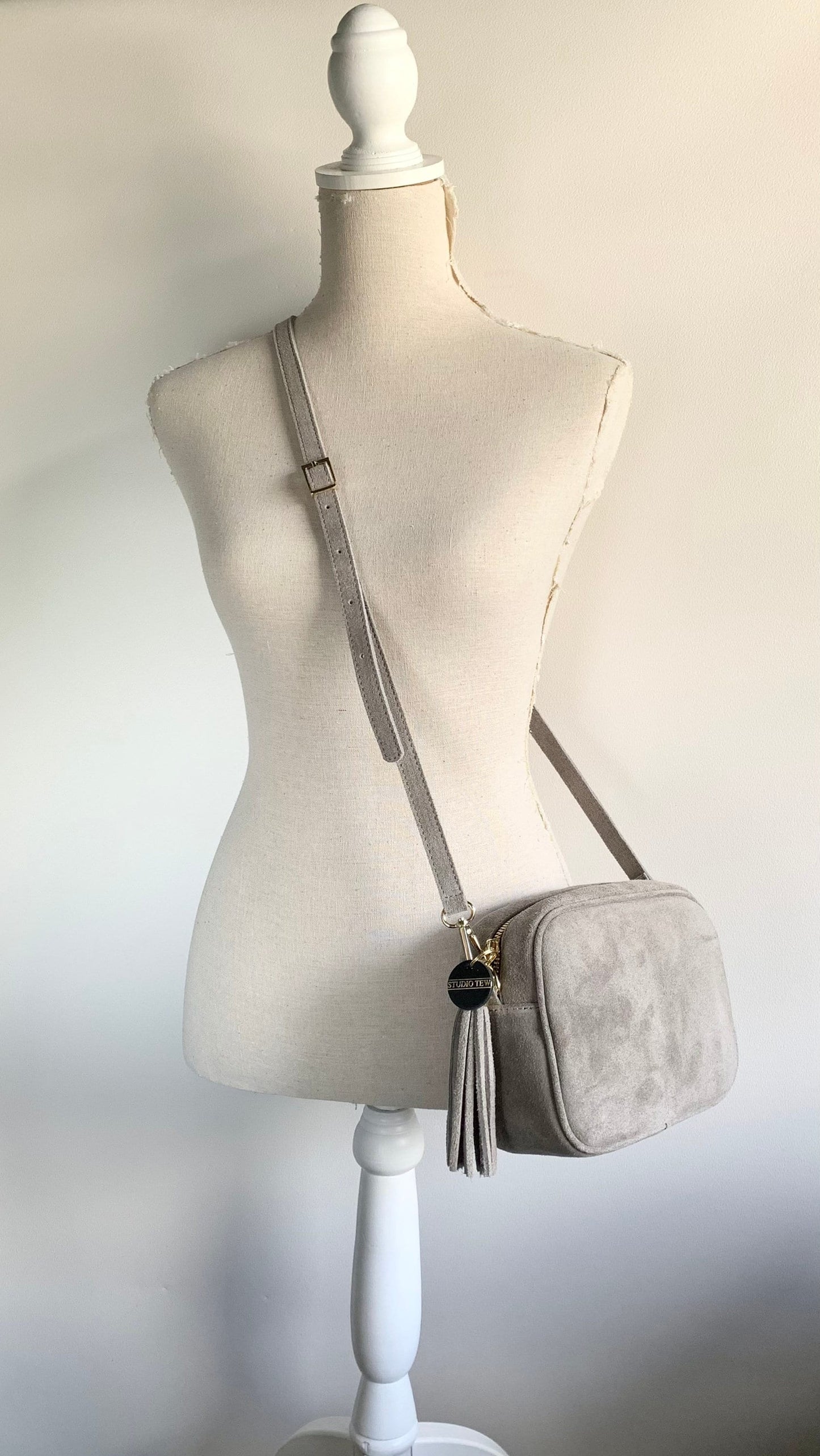 Light Grey Suede Crossbody Bag - Jean