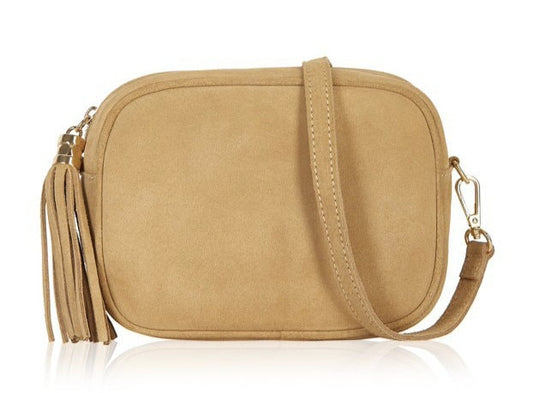 Camel Suede Crossbody Bag - Jean