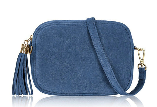 Blue Suede Crossbody Bag - Jean