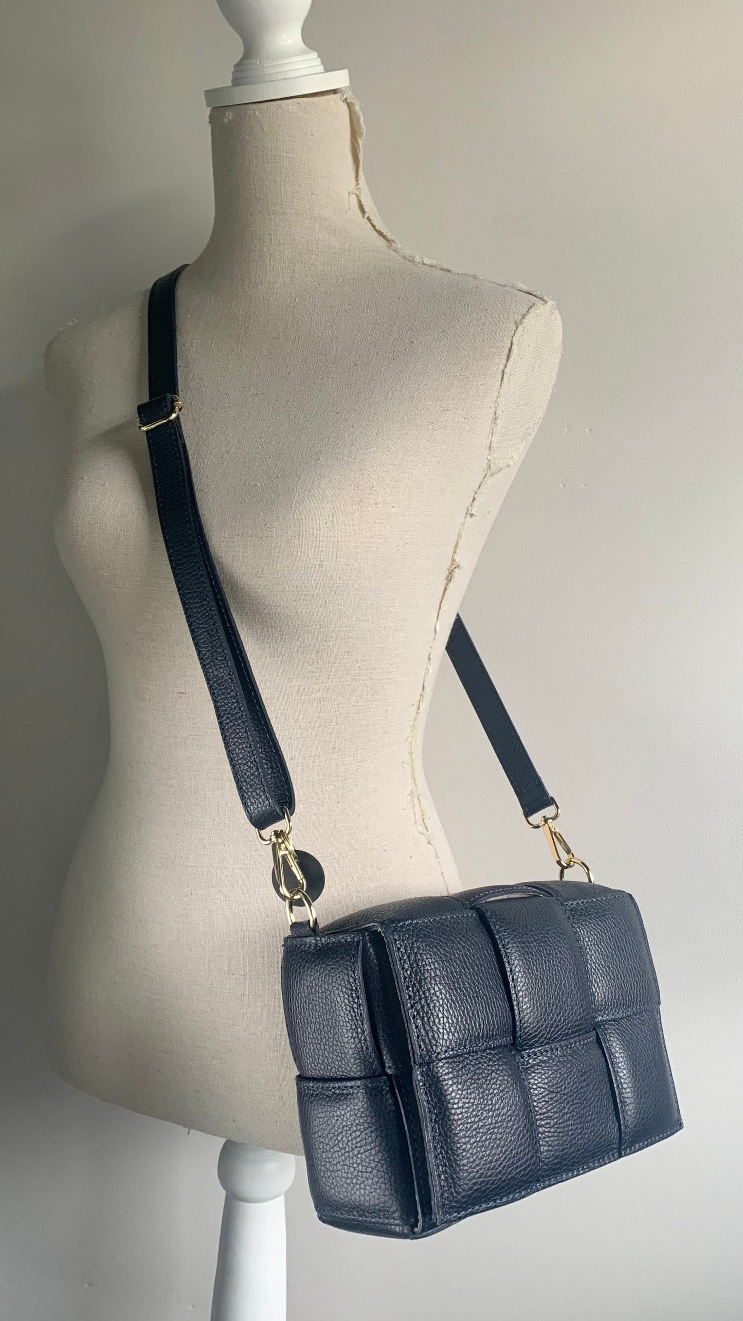 Navy Quilted Leather Bag - Polly