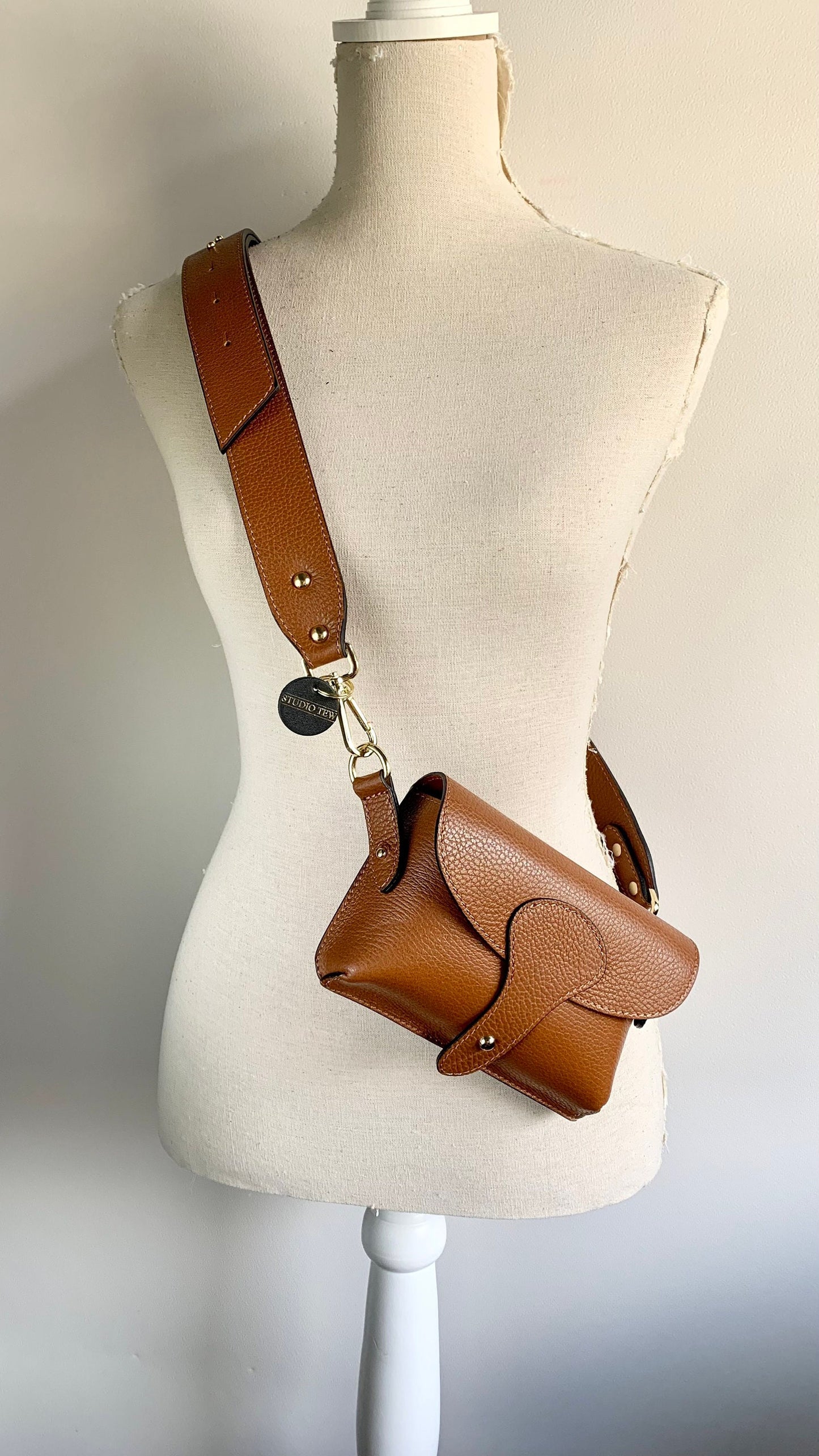 Tan Leather Compact Crossbody Bag - Vogue