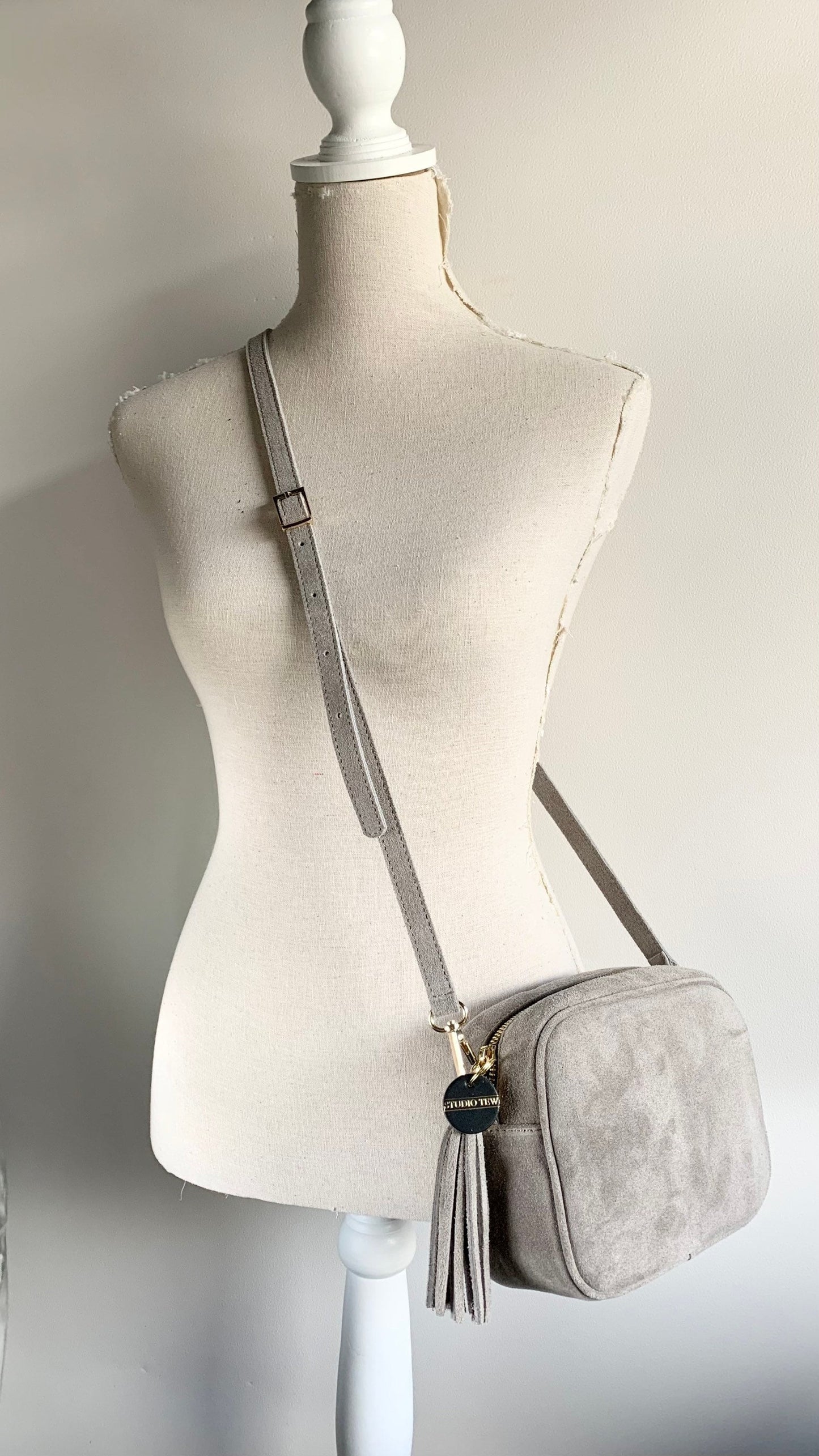 Light Grey Suede Crossbody Bag - Jean