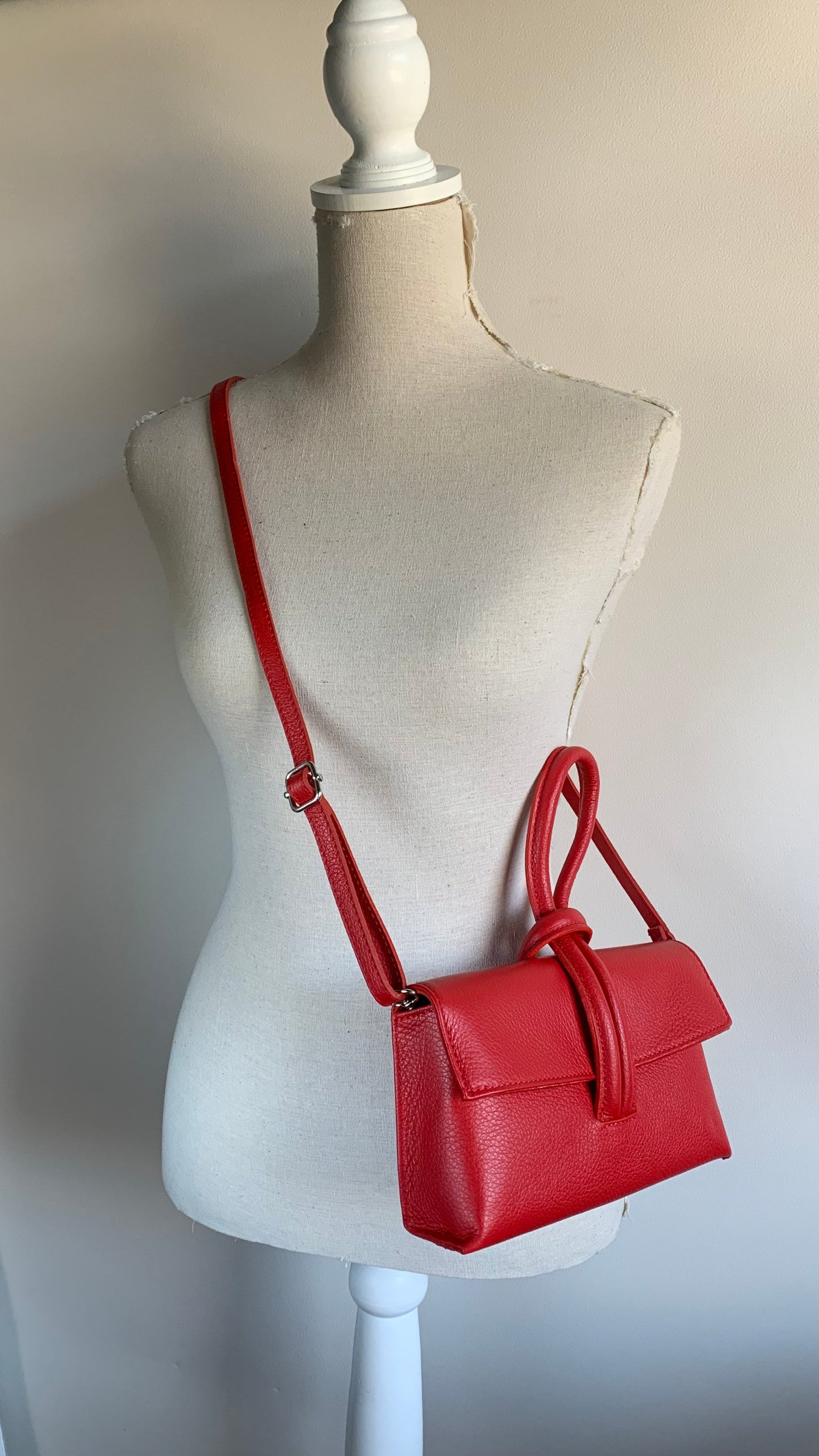 Red Leather Loop Handle Bag - Claris