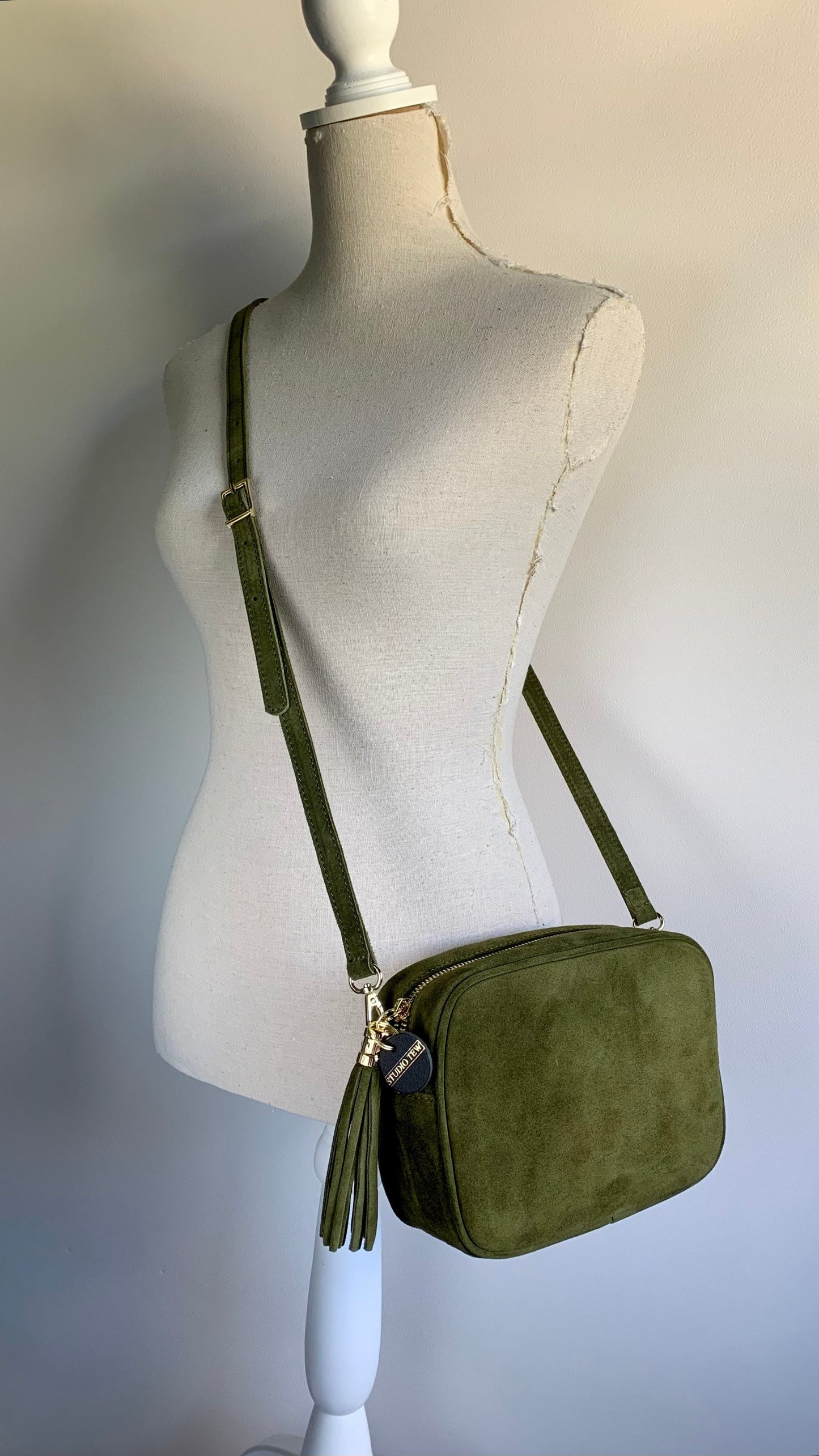 Olive Green Suede Crossbody Bag - Jean