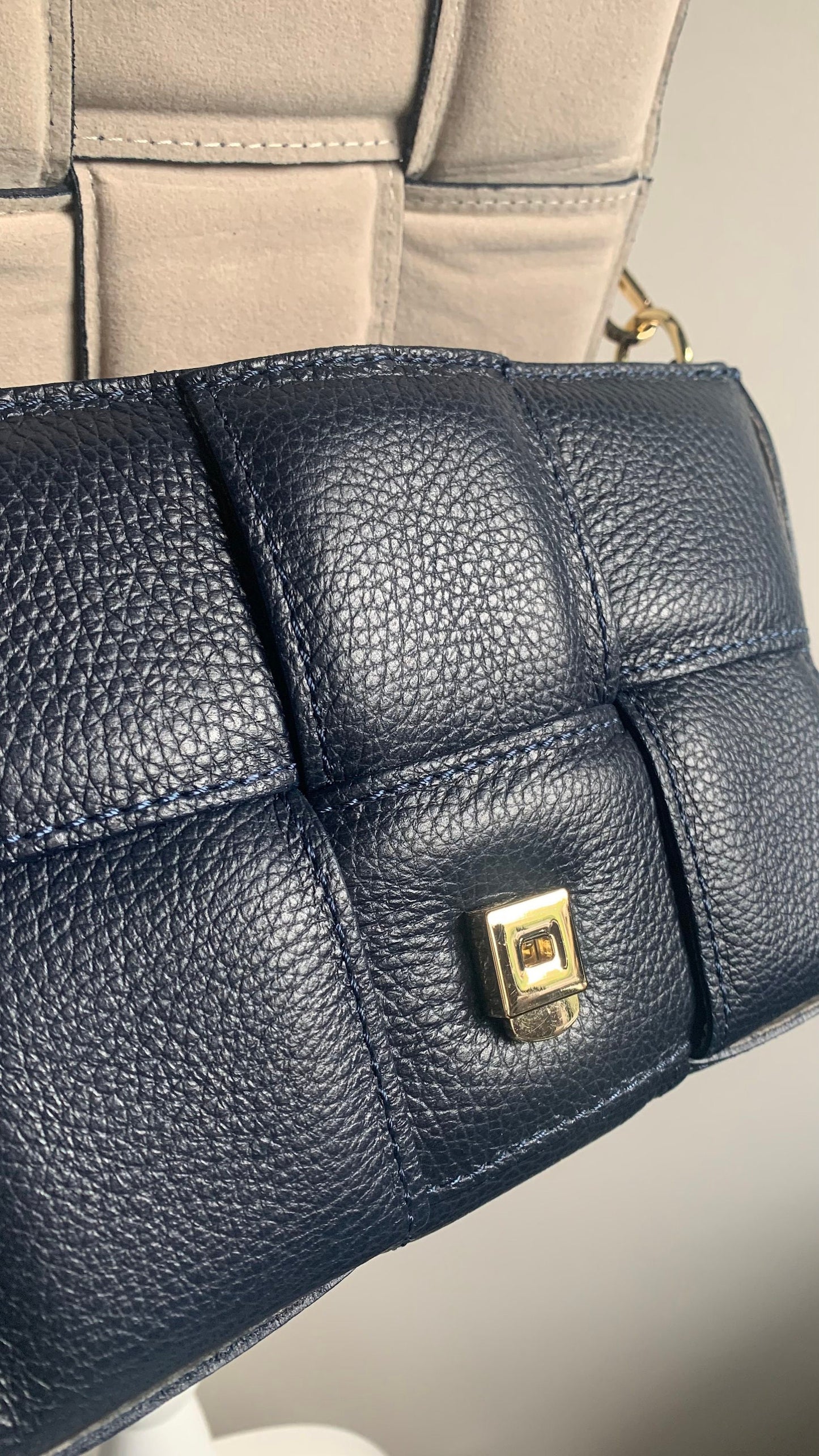 Navy Quilted Leather Bag - Polly