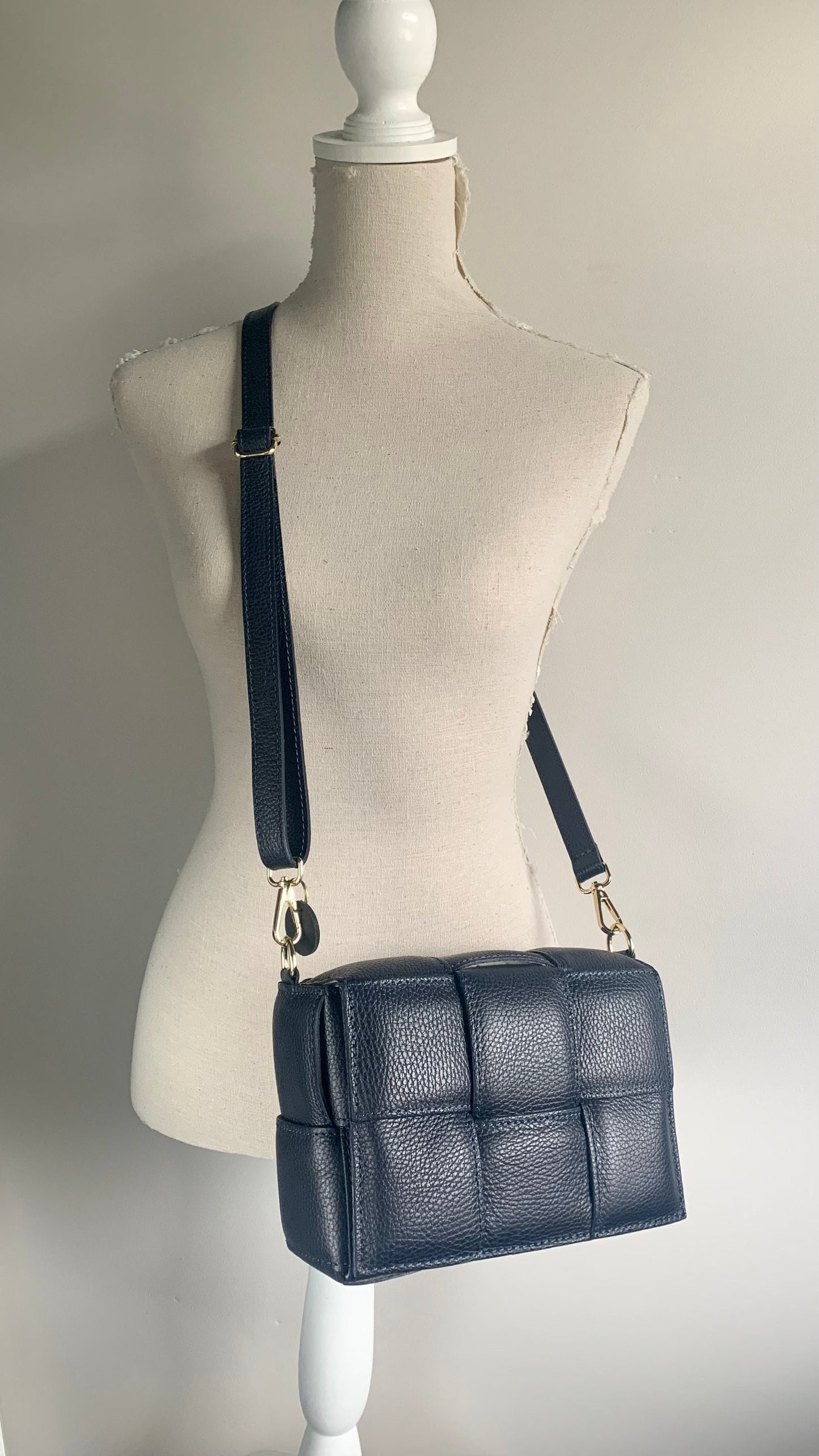 Navy Quilted Leather Bag - Polly