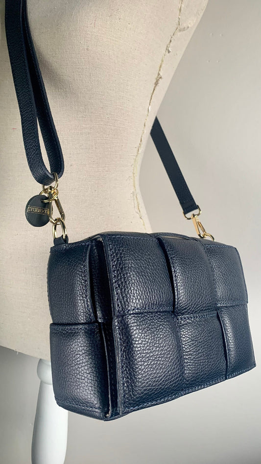 Navy Quilted Leather Bag - Polly