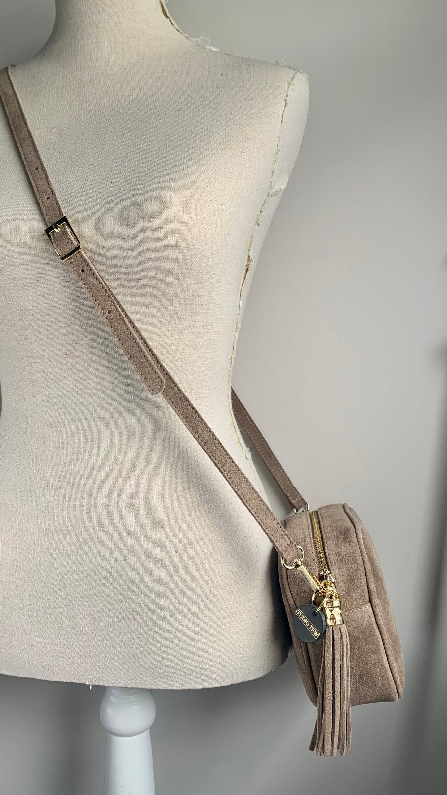 Taupe Suede Crossbody Bag - Jean