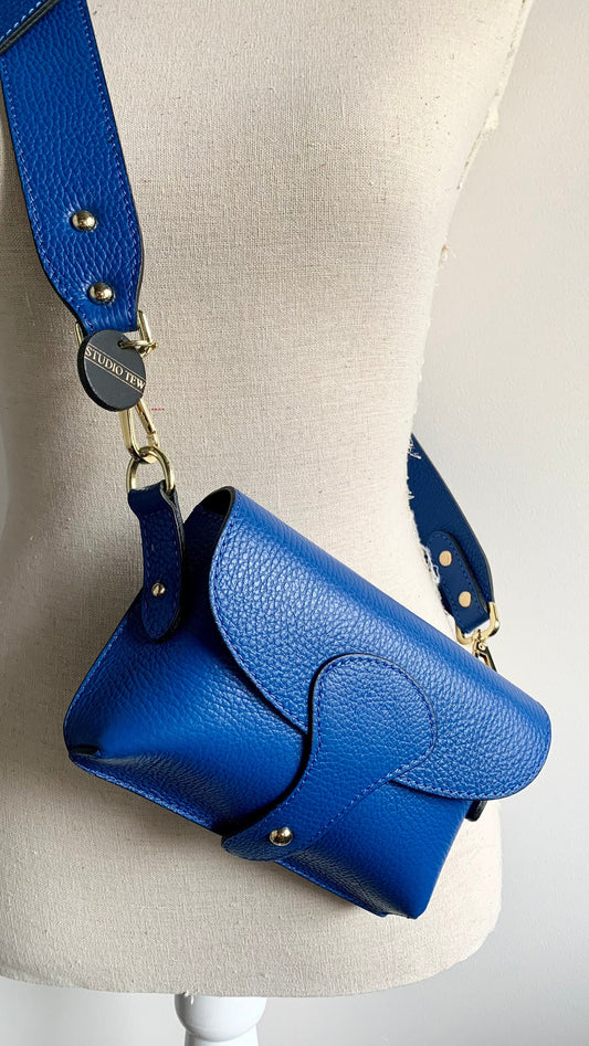 Royal Blue Leather Compact Crossbody Bag - Vogue