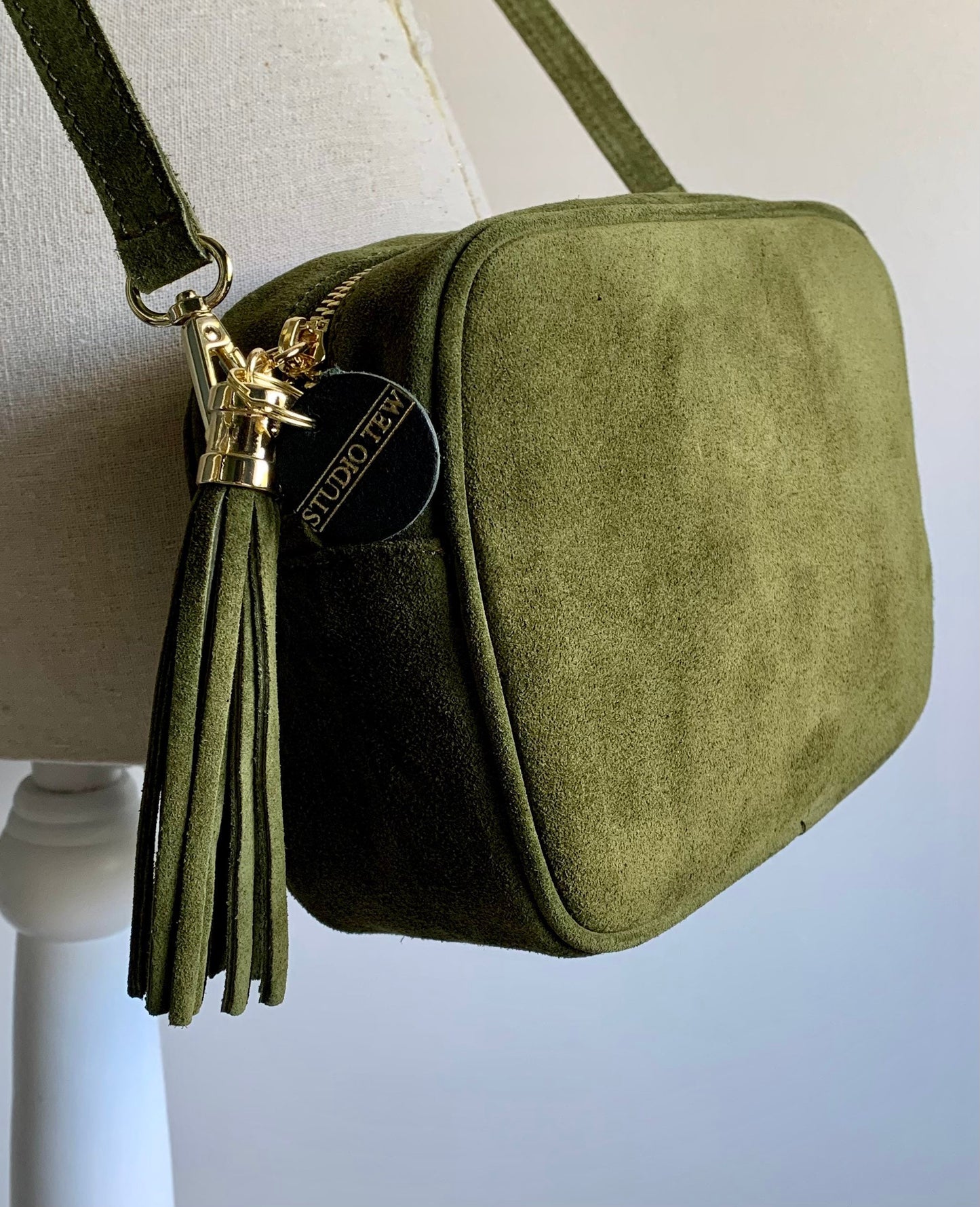 Olive Green Suede Crossbody Bag - Jean