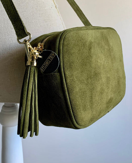 Olive Green Suede Crossbody Bag - Jean