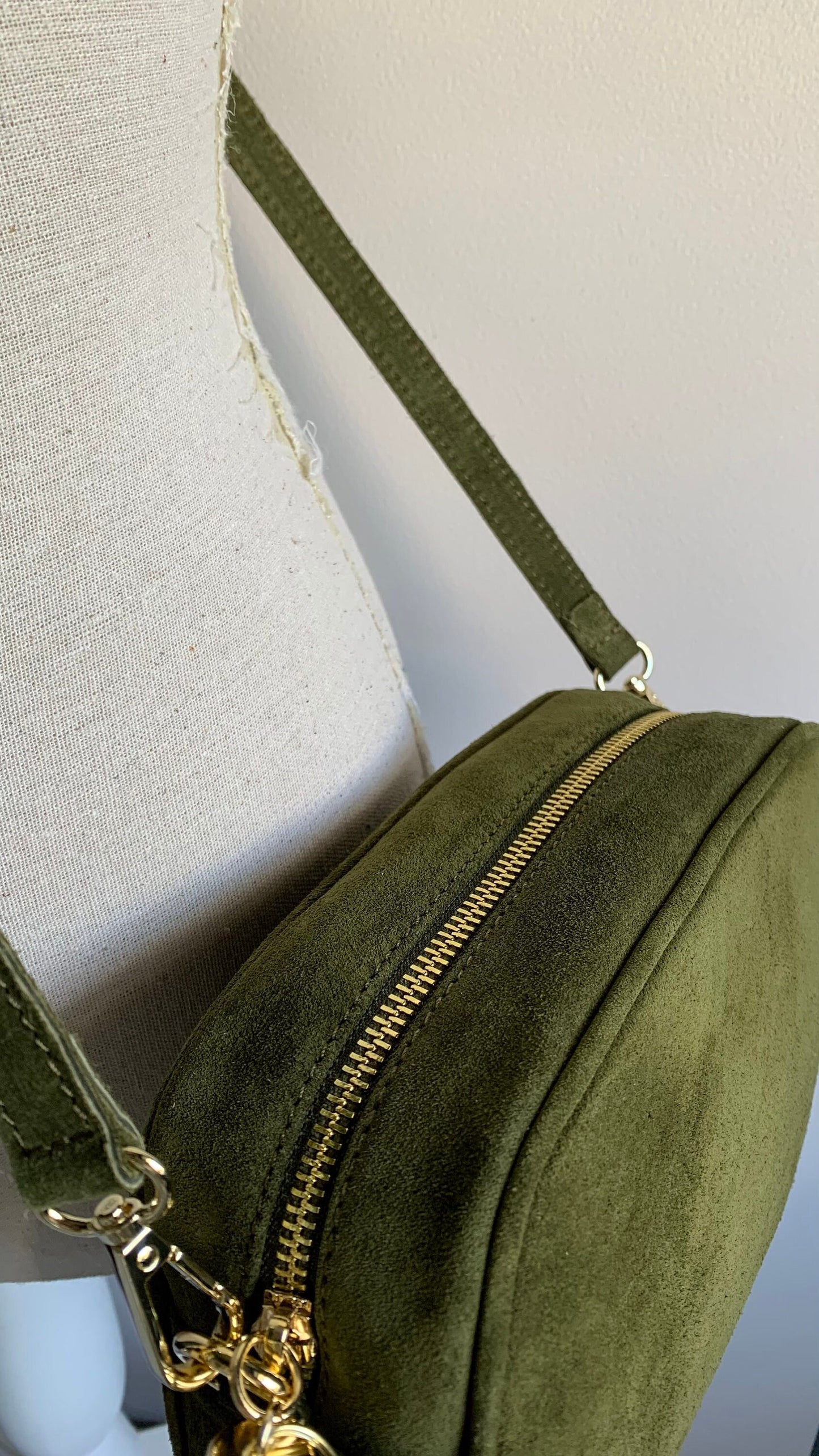 Olive Green Suede Crossbody Bag - Jean